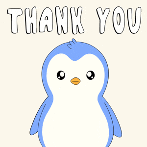 a blue and white penguin says thank you