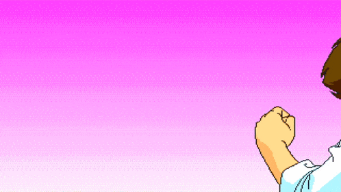 a pixel art drawing of a man 's fist against a pink background