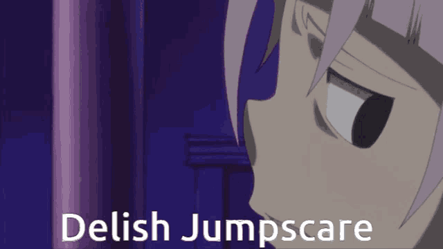 a purple background with the words delish jumpscare
