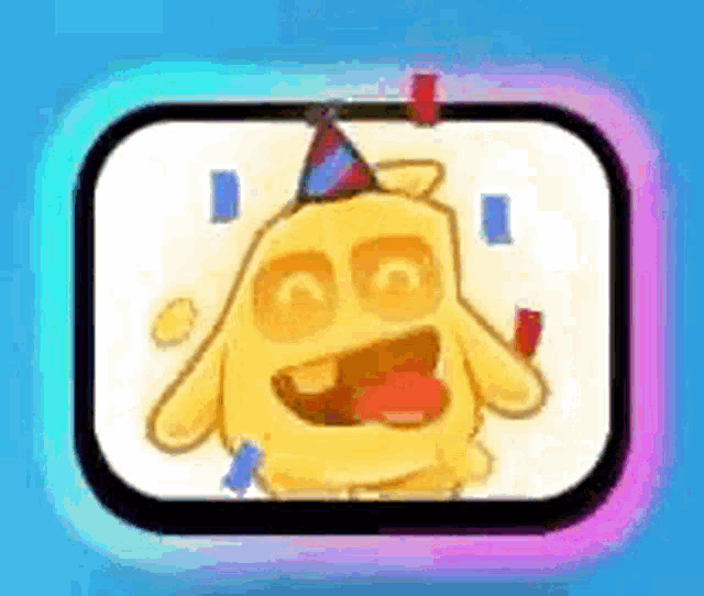 a cartoon character is wearing a party hat and making a face .