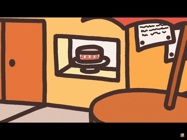 a cartoon drawing of a coffee shop with a sign that says ' i 'm sorry '
