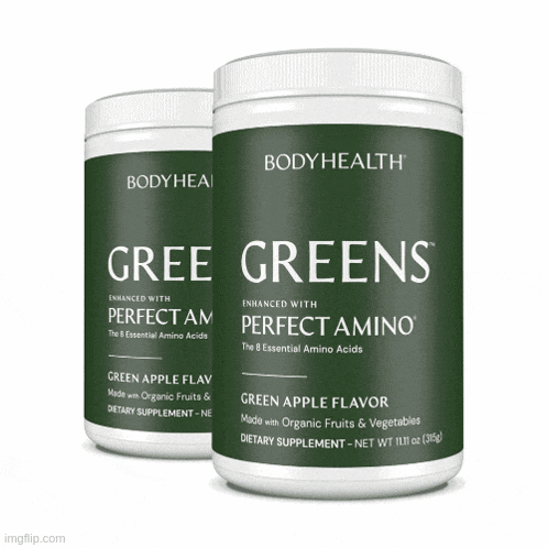 two jars of body health gree greens are sitting next to each other