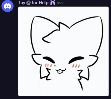 a drawing of a cat with the words tay @ for help above