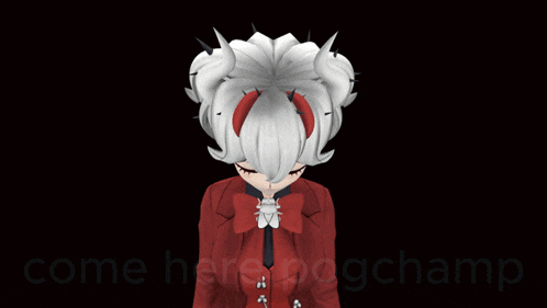 a picture of a demon girl with the words come here pogchamp