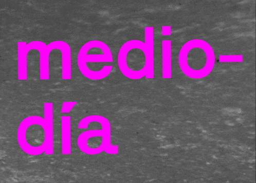 the word medio-dia is in pink on a black background
