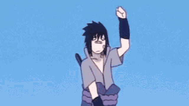 a cartoon character is standing in front of a blue sky and making a funny face .