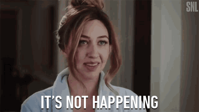a woman in a bathrobe is talking about something that is not happening .