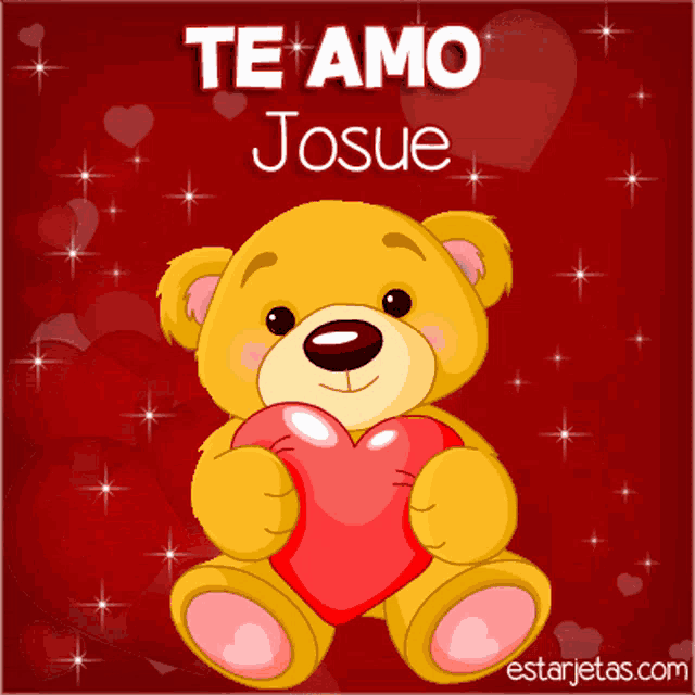 a teddy bear holding a heart with the words te amo josue on the top