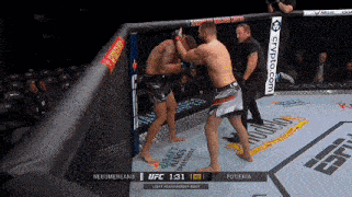 two men are fighting in a ufc cage with a crypto.com advertisement on the side