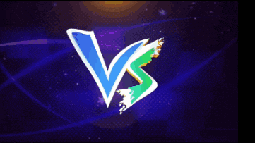 a purple background with a blue and green logo that says " vs "