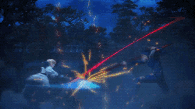 a blurry picture of a person fighting a monster in a video game with a blue light coming out of it .