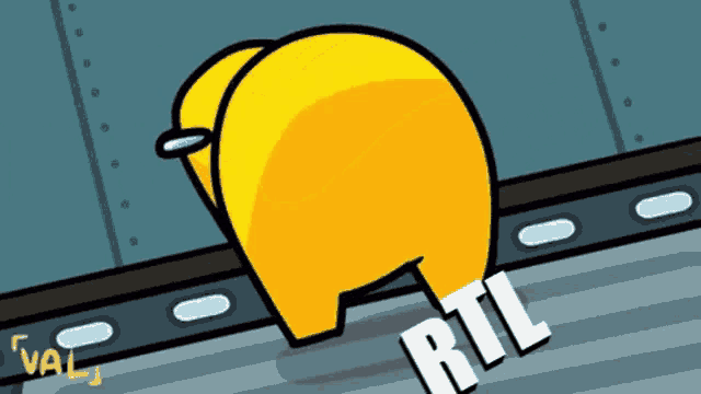 a yellow among us character with the word rtl written on the bottom