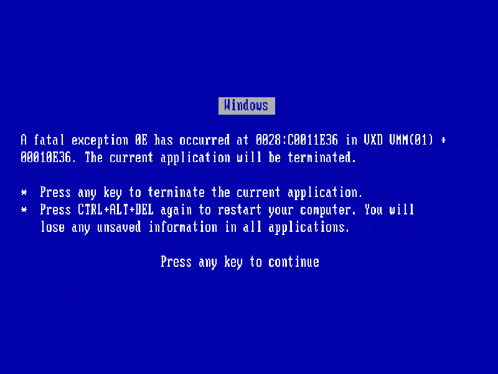 a blue screen with a fatal exception message