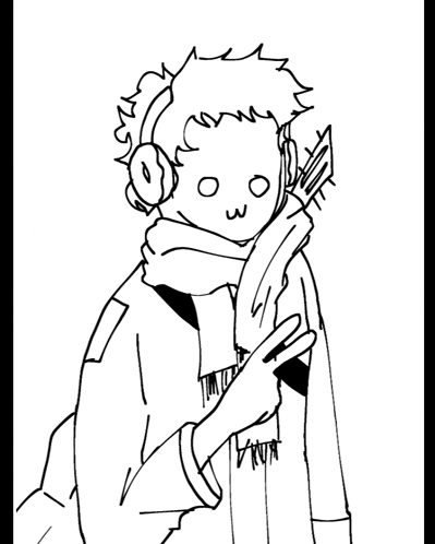 a black and white drawing of a person wearing headphones