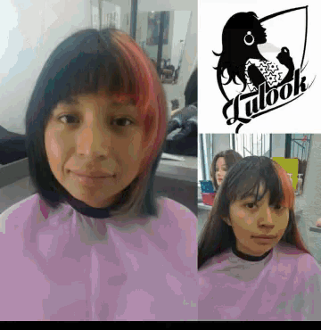 a woman getting her hair cut at a salon called cutbook