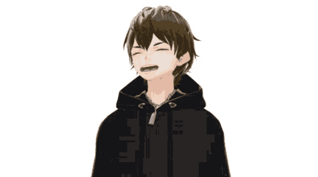 a 3d model of a boy wearing a black hoodie and a necklace