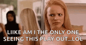 a woman is looking at herself in a mirror and saying `` like am i the only one seeing this play out lol '' .