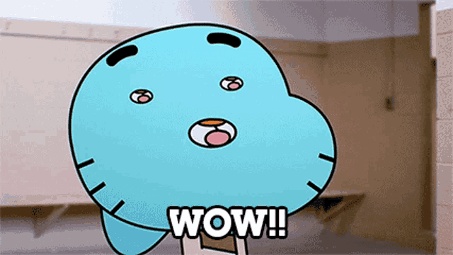 gumball from the amazing world of gumball is making a surprised face and saying wow