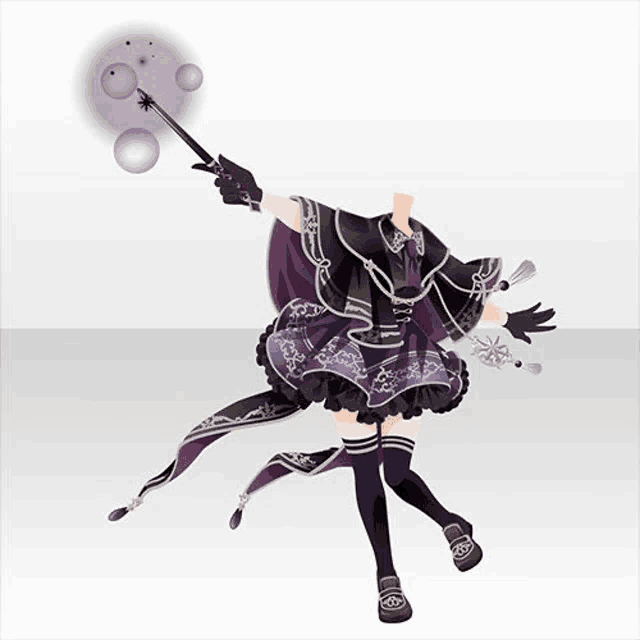 a girl in a purple dress is holding a magic wand