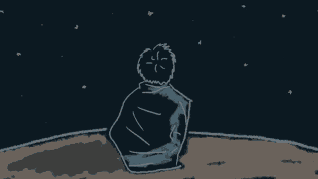 a drawing of a man looking at the stars