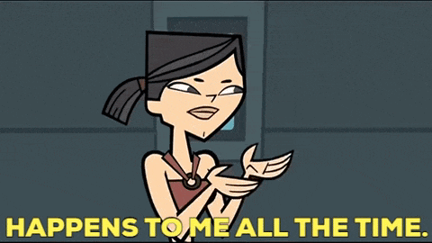 a cartoon of a woman with the words happens to me all the time