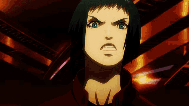 a close up of a person 's face with blue eyes holding a gun