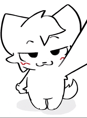a black and white drawing of a cat with an angry expression