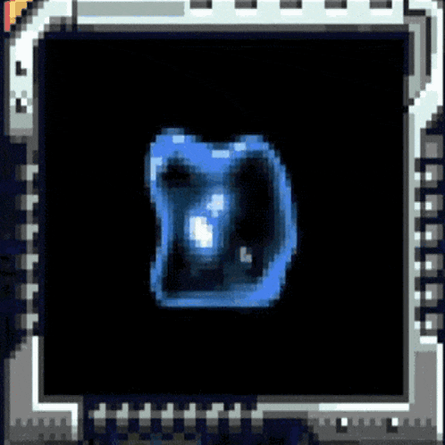 a video game screen shows a blue object with a black background