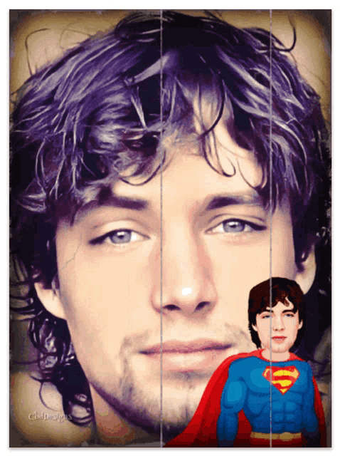 a drawing of a man 's face next to a drawing of a man dressed as superman
