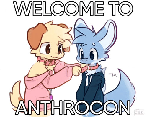 a poster that says welcome to anthrocon with two cartoon characters