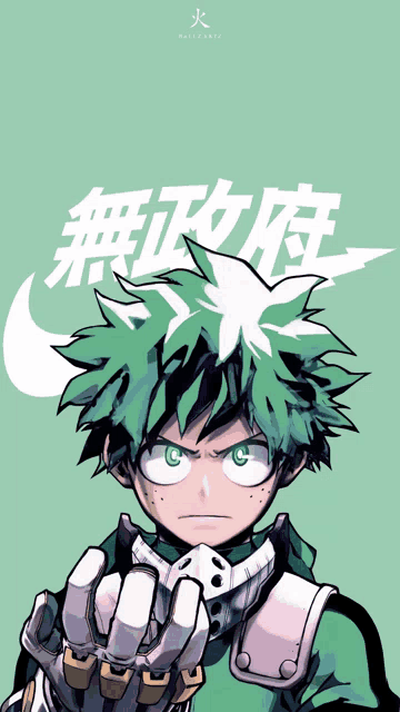 a drawing of a boy with green hair and a white nike logo