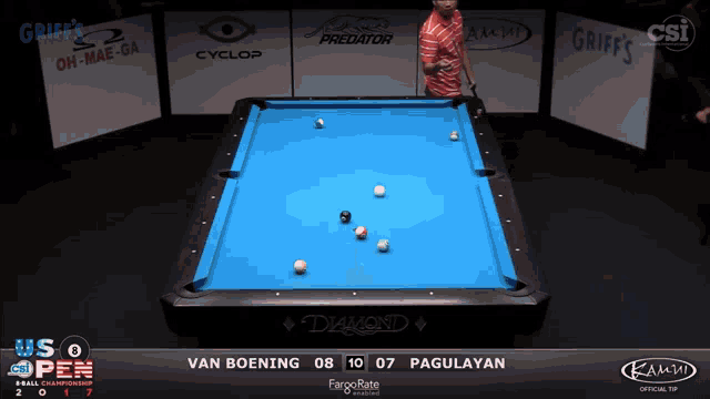 a pool table sponsored by diamond and fargorate