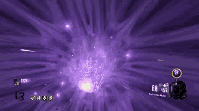 a video game with a purple background and a purple lightning bolt coming out of it