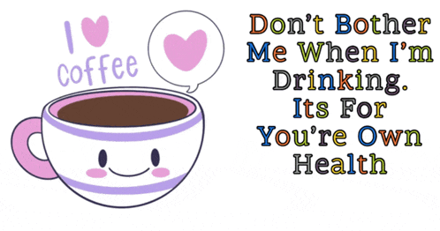 a cartoon of a cup of coffee with the words " i love coffee " on it