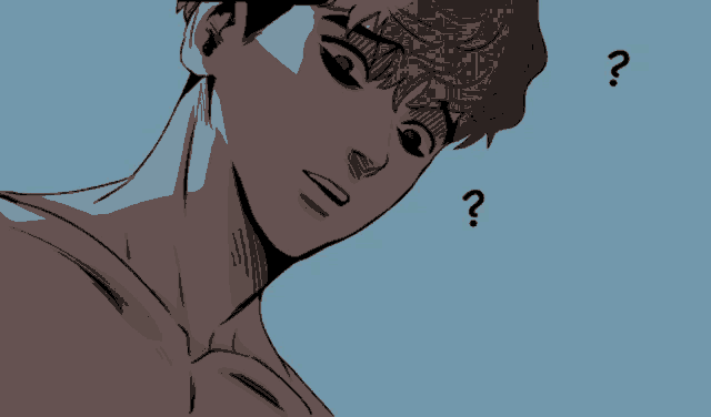 a drawing of a man with a question mark around his neck