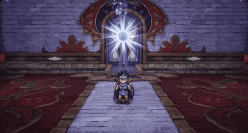 a person in a wheelchair is standing in front of a door with a glowing light coming out of it