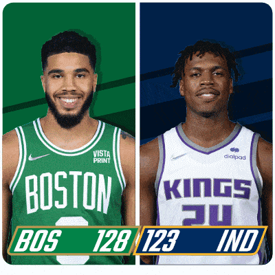 a boston celtics player and a kings player are standing next to each other