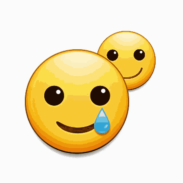 two smiley faces one with a tear on it