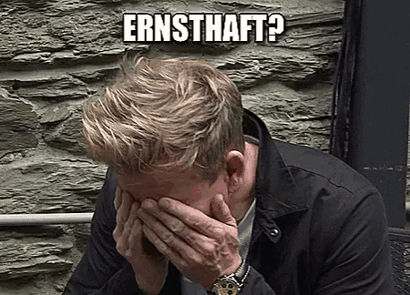 a man covering his face with his hands with the caption ernsthaft ?