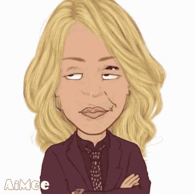 a cartoon of a woman wearing a suit and tie making a funny face .
