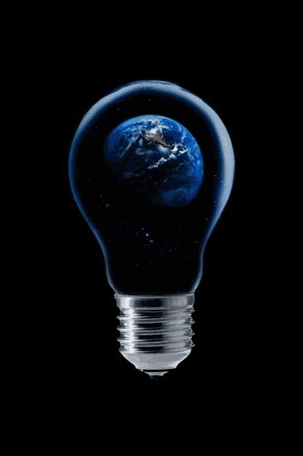 a light bulb with the planet earth inside of it