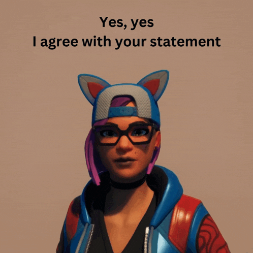 a girl with cat ears and glasses says yes