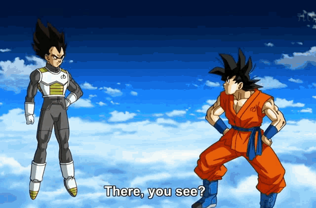 a cartoon of vegeta and goku with the words there you see
