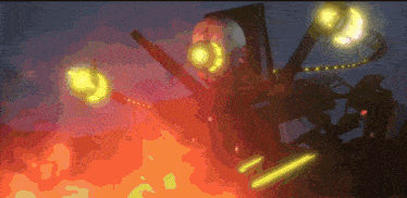 a cartoon drawing of a robot with glowing yellow lights