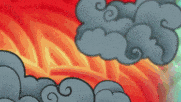 a cartoon of a man with a beard and clouds