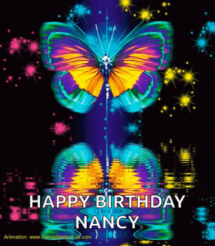 a colorful butterfly with the words happy birthday nancy