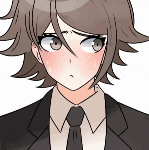 a drawing of a girl in a suit and tie with a blush on her face