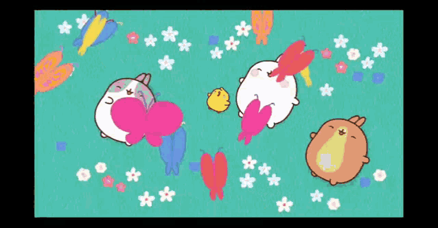 a cartoon of a rabbit holding a yellow butterfly