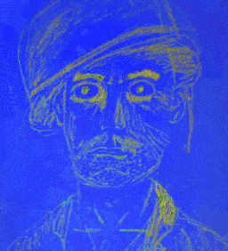 a drawing of a man with a beard wearing a helmet and a shirt that says ' martin ' on it