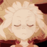 a close up of a girl with her eyes closed and a flower in her hair
